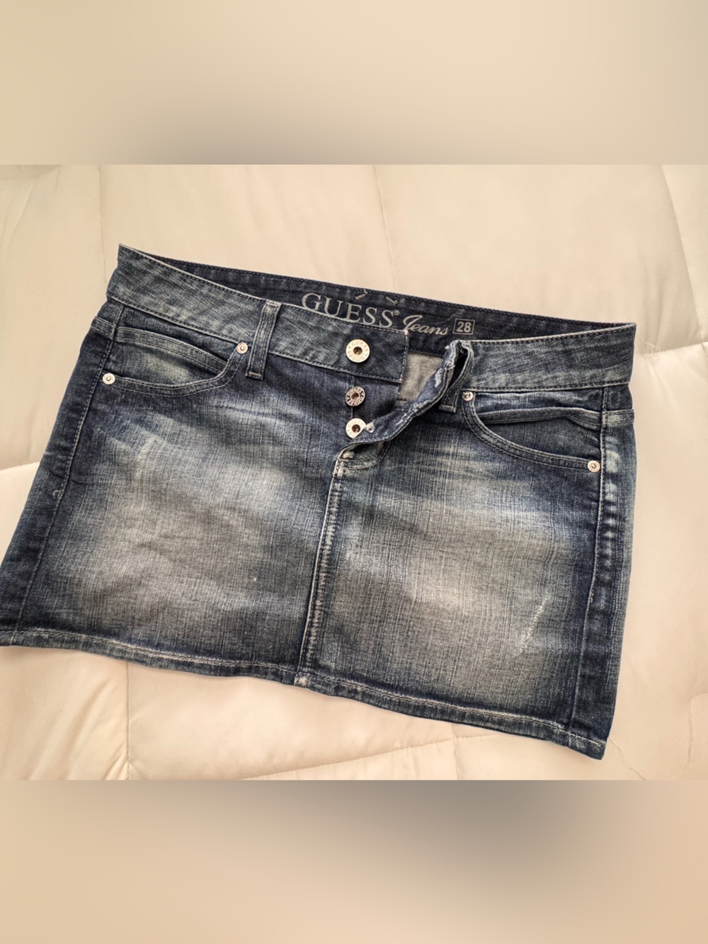 Guess Women's Distressed Blue Denim Mini Skirt